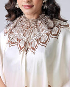 Satin Silk Printed Kaftan Saree With Unstitched Blouse