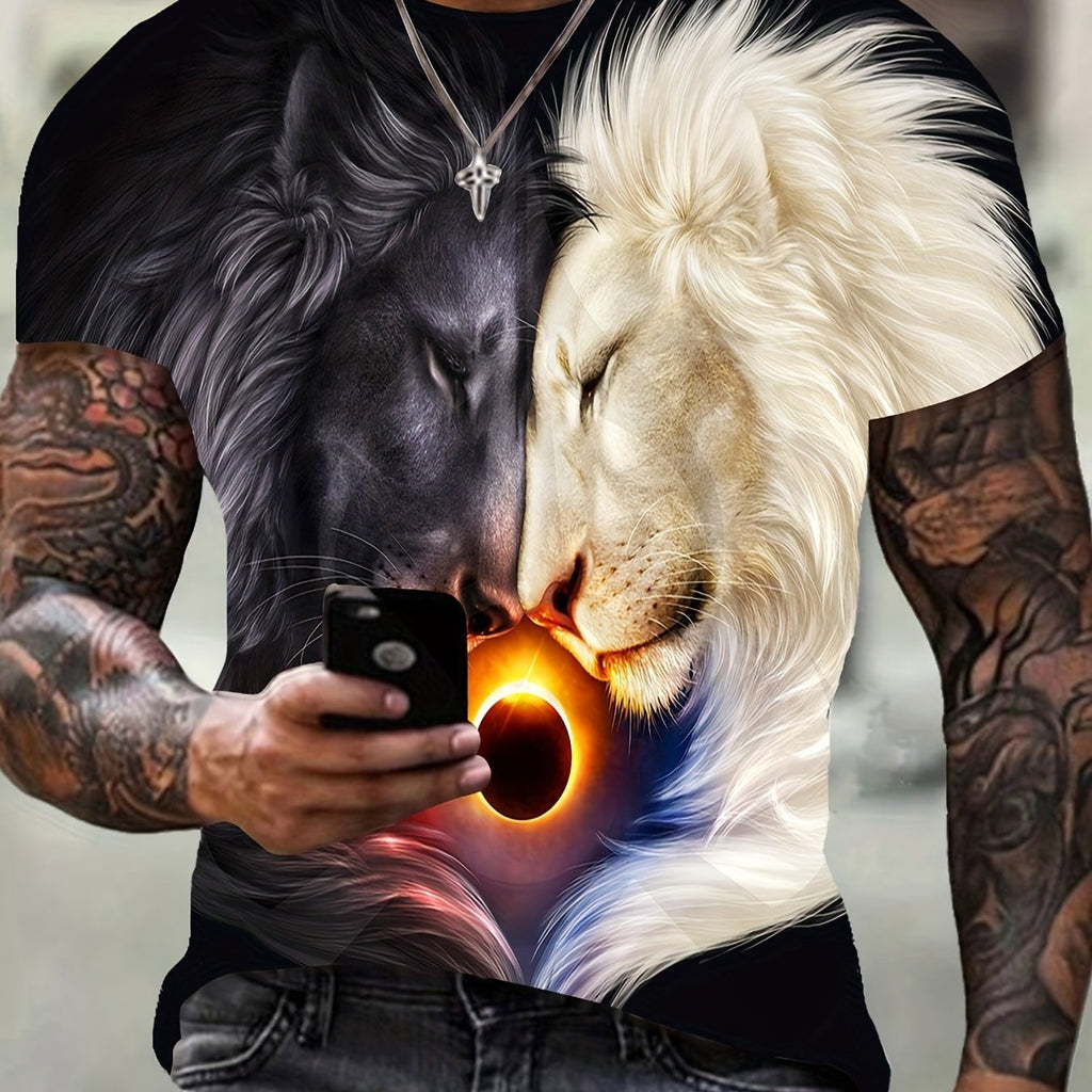 Animal Pattern Lion Digital Printing European And American Street Pullover Men&#039;s